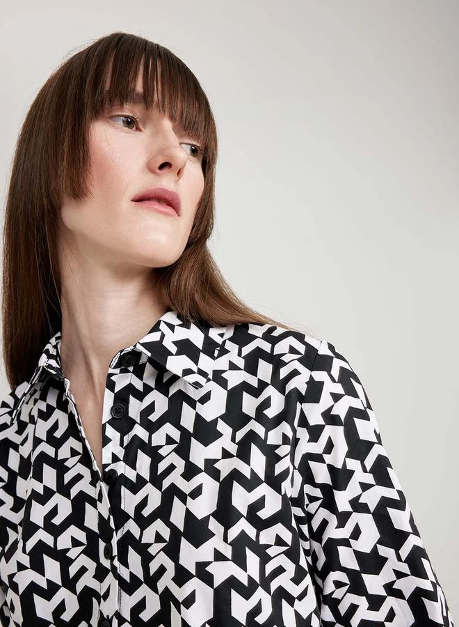DeFacto Geometric Print Poplin Shirt Midi Dress by Styli