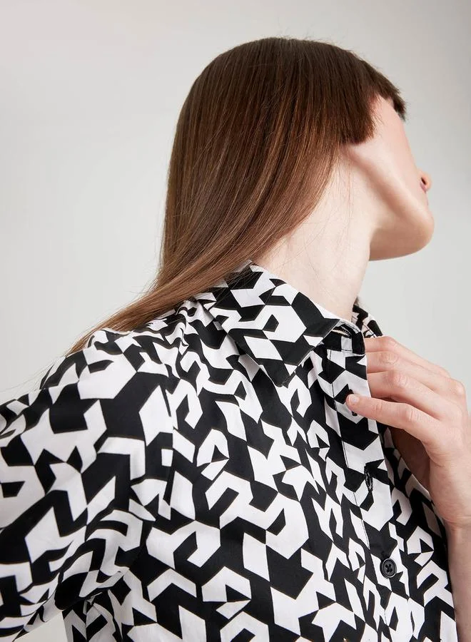 DeFacto Geometric Print Poplin Shirt Midi Dress by Styli