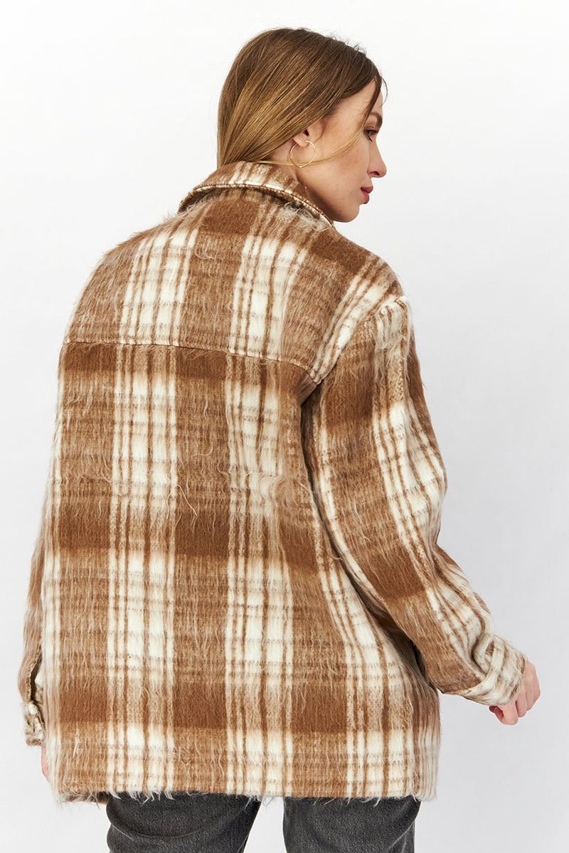 NA-KD Women Spread Collar Long Sleeve Pocket Detailed Midi JackeT-shirt, Brown Combo - Image 3