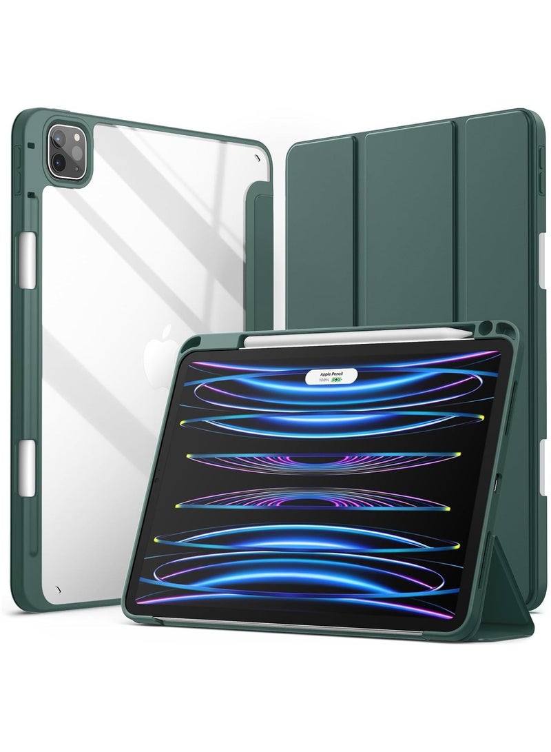 Compatible with Cover for 11 Inch iPad Pro (M4) 2024 with Pen Holder, Shockproof Smart Case Cover with Transparent Back Case, Protective Case (Green) - Image 1