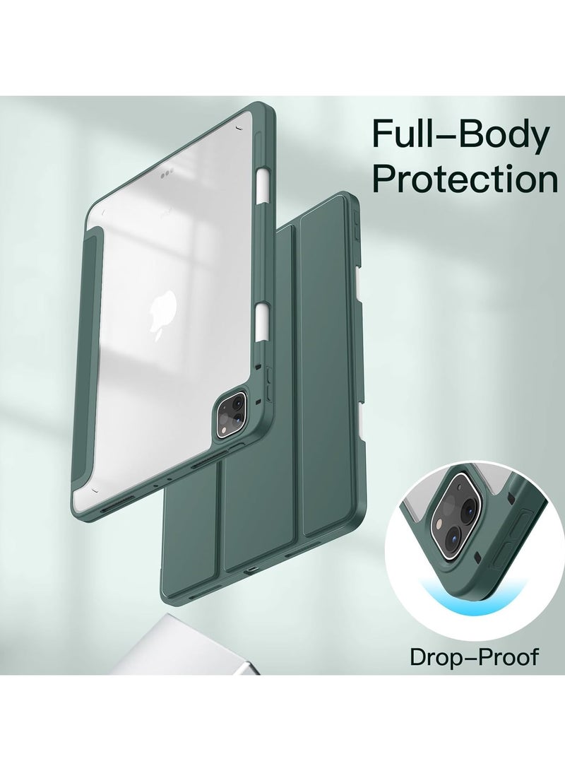 Compatible with Cover for 11 Inch iPad Pro (M4) 2024 with Pen Holder, Shockproof Smart Case Cover with Transparent Back Case, Protective Case (Green) - Image 2