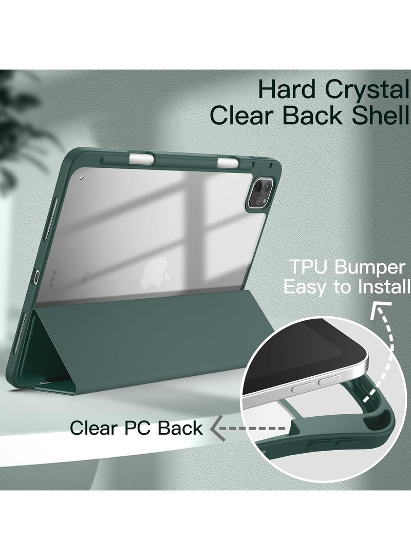 Compatible with Cover for 11 Inch iPad Pro (M4) 2024 with Pen Holder, Shockproof Smart Case Cover with Transparent Back Case, Protective Case (Green) - Image 3