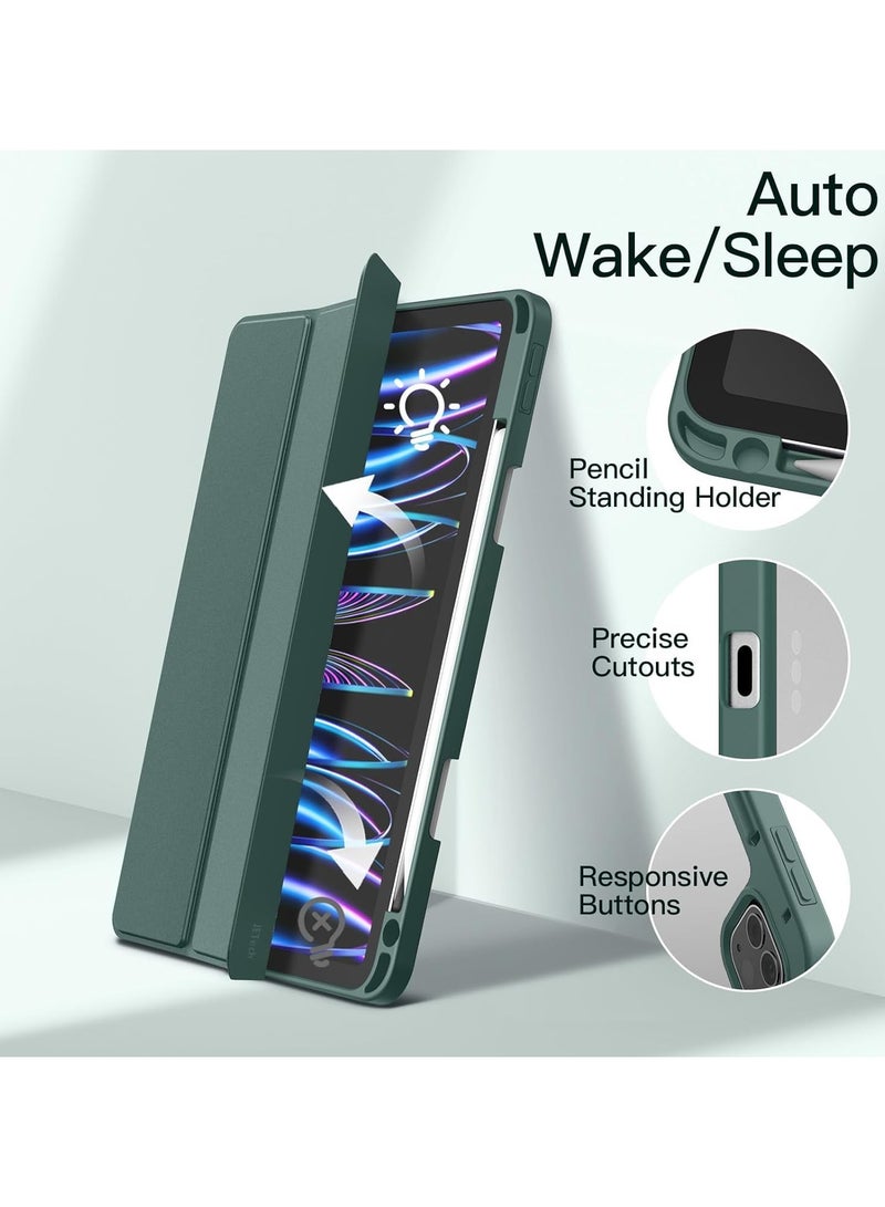 Compatible with Cover for 11 Inch iPad Pro (M4) 2024 with Pen Holder, Shockproof Smart Case Cover with Transparent Back Case, Protective Case (Green) - Image 4