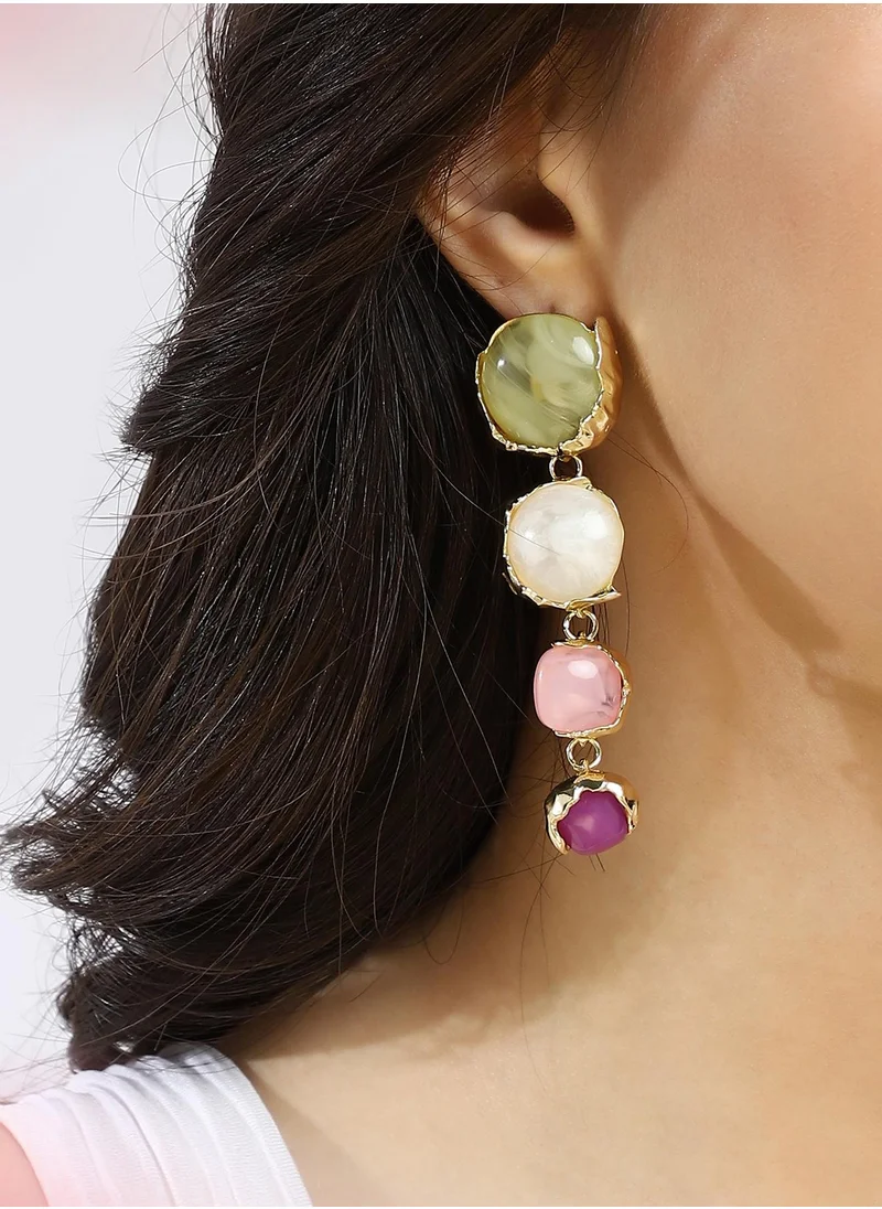 SOHI SOHI Women's The Cassata Drop Earrings For Casual Wear | Lime Green & Rose Pink Colour | Alloy Material | Push Back Closure | Artificial Stone Earrings | Drop Earrings For Women & Girls