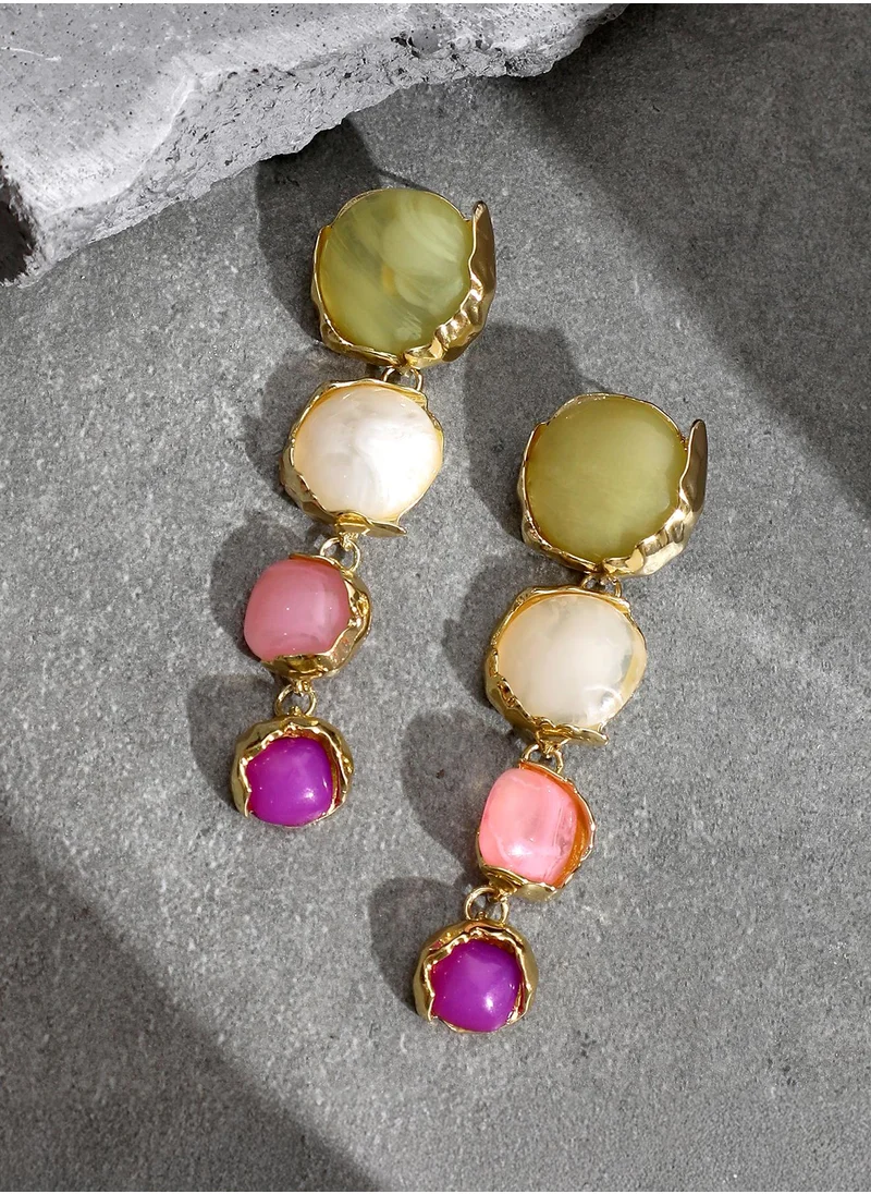 SOHI SOHI Women's The Cassata Drop Earrings For Casual Wear | Lime Green & Rose Pink Colour | Alloy Material | Push Back Closure | Artificial Stone Earrings | Drop Earrings For Women & Girls