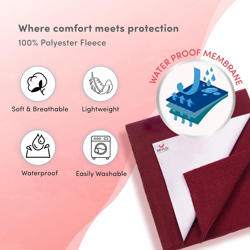Mylo Essentials Mylo Baby Waterproof Mattress Protector for Baby (0-3 Years), Extra Absorbent, Soft and Reusable Quick Dry Sheets (Medium, 100cm x 70cm, Maroon) - Image 3