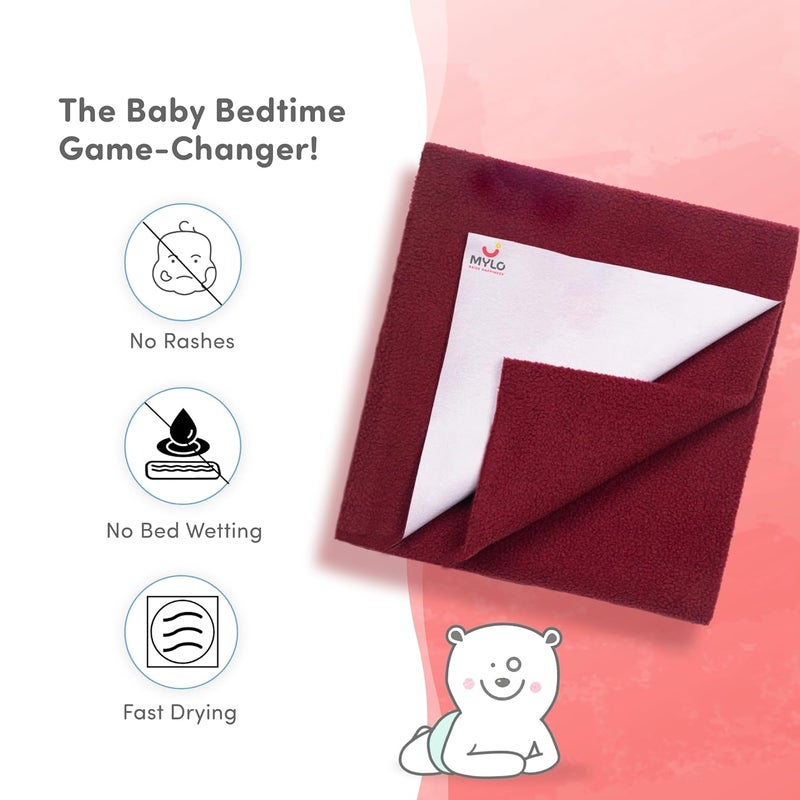 Mylo Essentials Mylo Baby Waterproof Mattress Protector for Baby (0-3 Years), Extra Absorbent, Soft and Reusable Quick Dry Sheets (Medium, 100cm x 70cm, Maroon) - Image 2