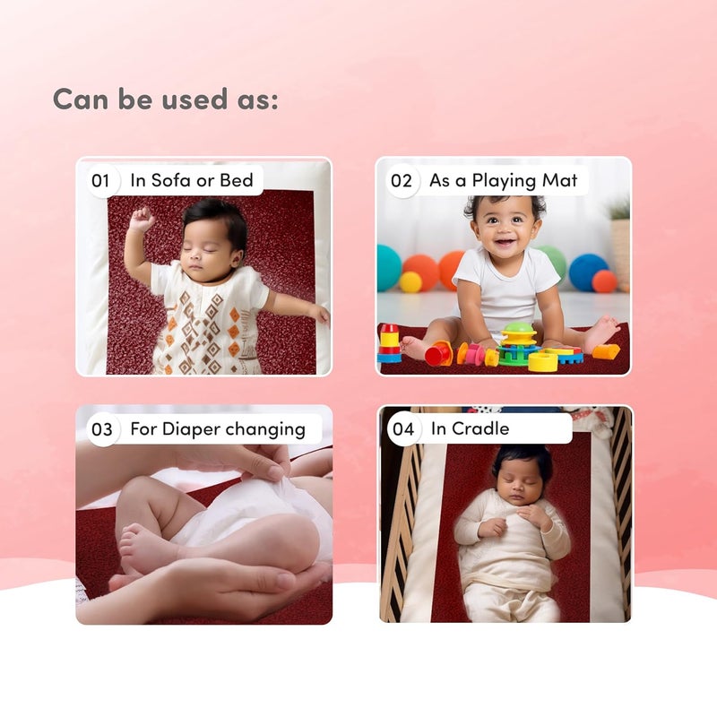 Mylo Essentials Mylo Baby Waterproof Mattress Protector for Baby (0-3 Years), Extra Absorbent, Soft and Reusable Quick Dry Sheets (Medium, 100cm x 70cm, Maroon) - Image 4