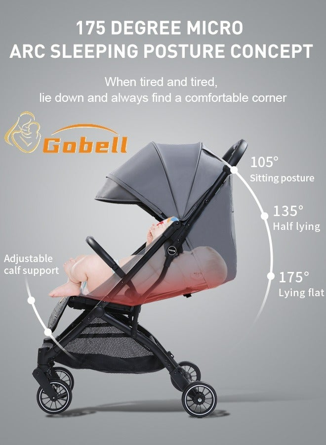 Gobell Grey Single Baby Stroller Suitable For Boarding, Walking And Shopping, A Simple Luxury Stroller For Mother And Kids To Travel Easily - Image 3