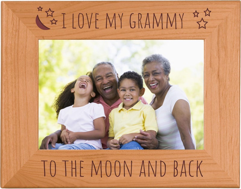 CustomGiftsNow I Love My Grammy To The Moon And Back  Engraved Natural Alder Wood HangingTabletop Picture Memory Family Memorial Photo Real Wooden Frame
