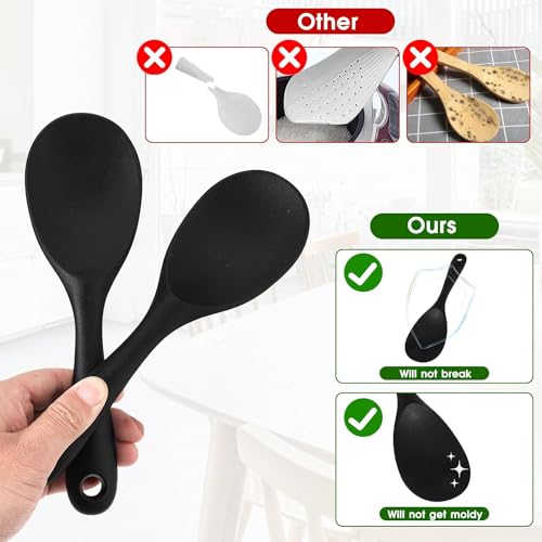 Baskety Non-Stick Rice Spoon Silicone Ladle Soup Spoon with Handle for Dining Table 22.3 x 6.8 cm (Pure Black) - Image 3