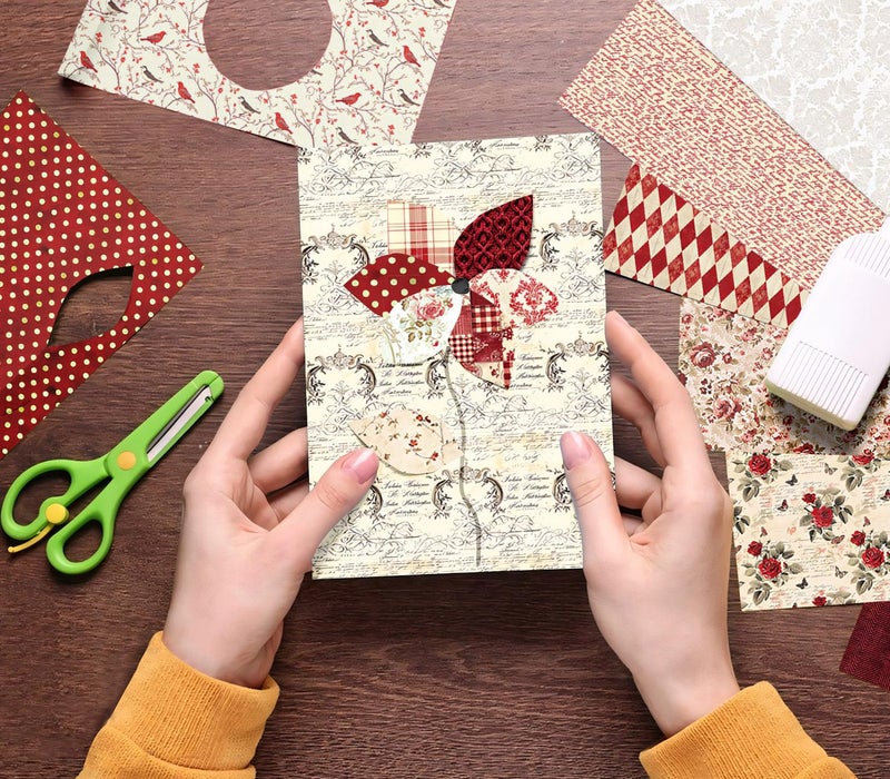 EAMOTOL 24 Sheets Red Aesthetic Scrapbooking Paper Pad - 6In x 6In Double Sided Flowers Patterns for Photos Album Journals Supplies Decorative Collage Origami DIY Crafts Gifts Wrapping - Image 3