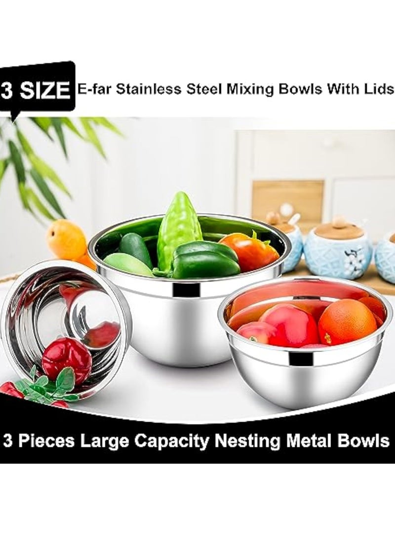 Arabest أوعية خلط مع أغطية، مجموعة 6 قطع من أوعية السلطة المصنوعة من الفولاذ المقاوم للصدأ، أوعية معدنية للتداخل للخبز والطهي والتحضير، أغطية محكمة الإغلاق وتصميم قابل للتكديس، الحجم 4.5، 3، 1.5 QT (أسود) - Image 3