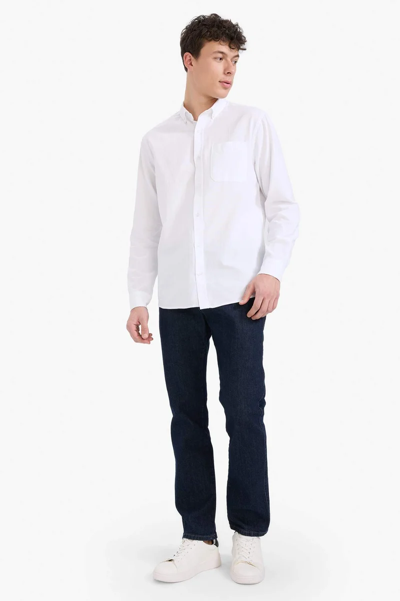 ديفاكتو Regular Fit Polo Shirt Oxford Long Sleeve Shirt