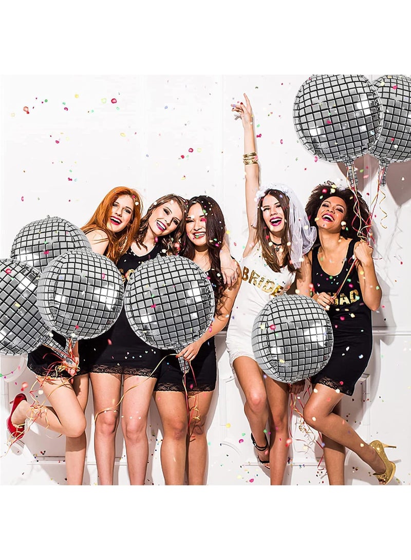 Sweet seven 5 قطع بالونات ديسكو معدنية لتزيين الحفلات 22 بوصة بالون ديسكو كبير ليزر فويل بالون مرآة معدنية لحفلة عيد الميلاد. تشمل مضخة هواء بلون عشوائي (نمط أساسي) - Image 4