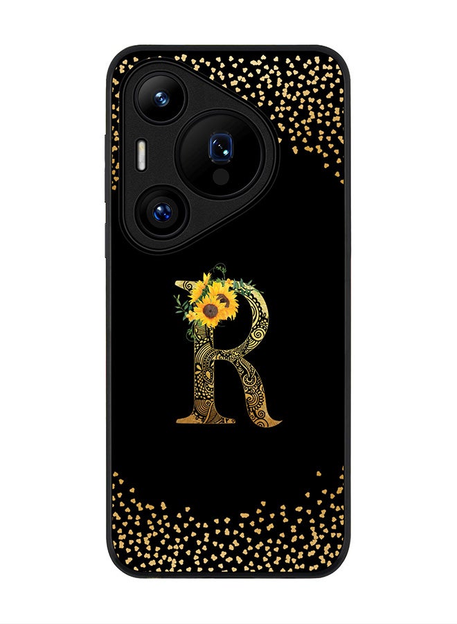 Stylizedd Rugged Black edge case for Huawei Pura 70, Slim fit Case Flexible Cover - Custom Monogram Initial Letter Floral Pattern Alphabet - R ( Black ) - Image 1
