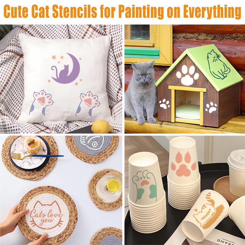 Felixcraft Cute Cat Stencils for Painting, 64PCS 3 Inch Cat Theme Patterns - Reusable Animal Stencils for Crafts on Canvas, Wood, Glass & More - Image 2