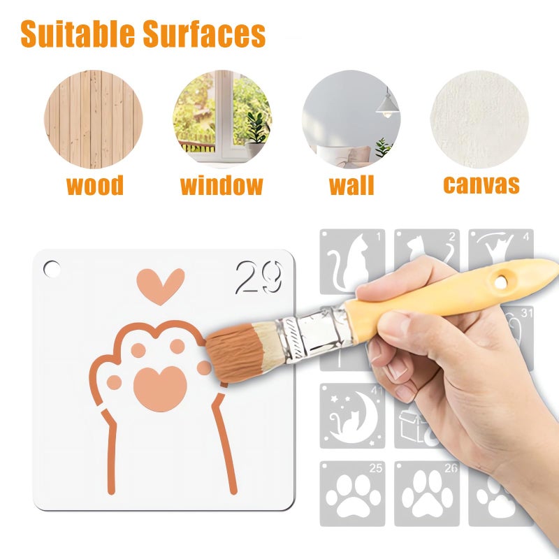 Felixcraft Cute Cat Stencils for Painting, 64PCS 3 Inch Cat Theme Patterns - Reusable Animal Stencils for Crafts on Canvas, Wood, Glass & More - Image 5