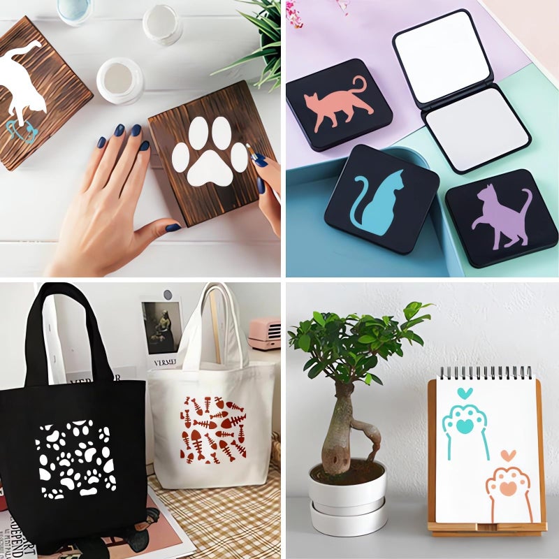 Felixcraft Cute Cat Stencils for Painting, 64PCS 3 Inch Cat Theme Patterns - Reusable Animal Stencils for Crafts on Canvas, Wood, Glass & More - Image 3