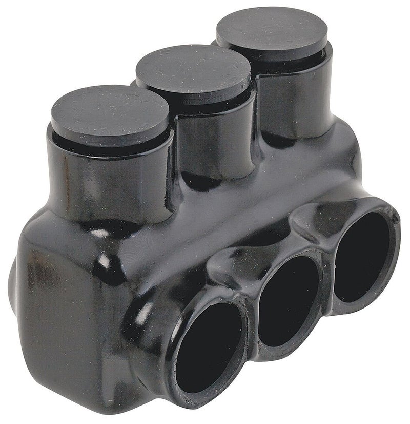 Industries Polaris Black IPL3/0-3B Insulated Multi-tap Connector - 3-Port Single-Sided Entry for 3/0-6 AWG Wire Range - Dry Locations - Dual-rated for cooper and/or aluminum - 1.6-inch width, 1.8-inch height, 2.63-inch length - Hex size 5/16-inch