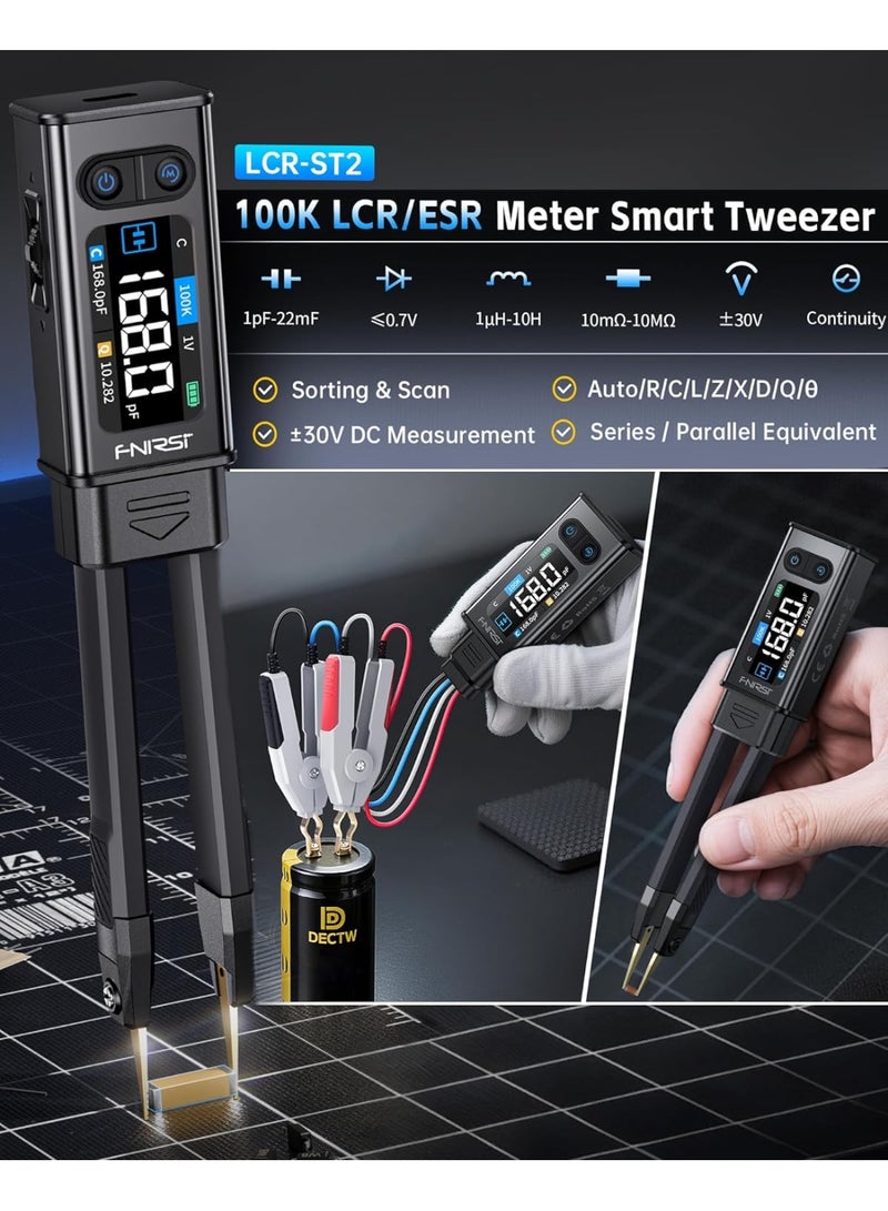FNIRSI LCR-ST2 100kHz LCR ESR Meter Tweezer, SMD & Through-Hole Component Tester, Auto Sort Compare, Resistor, Inductor, Diode, Capacitor Tester, Measures Voltage & Continuity, Full-Band Scan - Image 2