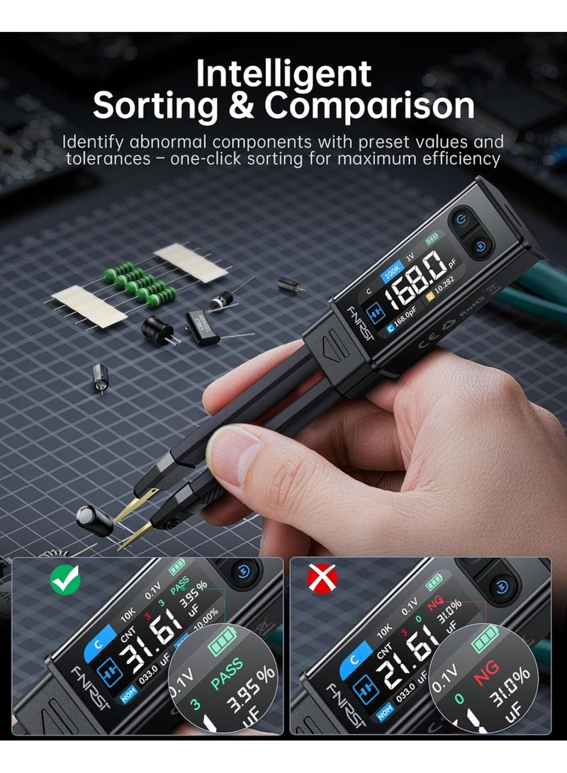 FNIRSI LCR-ST2 100kHz LCR ESR Meter Tweezer, SMD & Through-Hole Component Tester, Auto Sort Compare, Resistor, Inductor, Diode, Capacitor Tester, Measures Voltage & Continuity, Full-Band Scan - Image 3