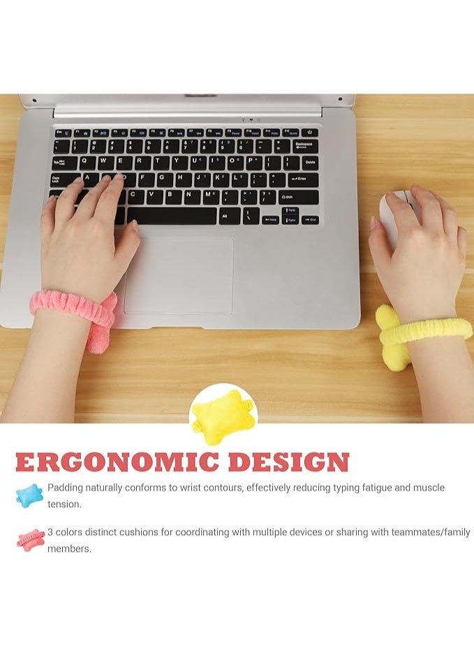 3-Pack Ergonomic Wrist Rest Set Wearable Mouse Keyboard Support Portable Cushion for Gaming Typing Gaming (Pink+Blue+Yellow) - Image 3
