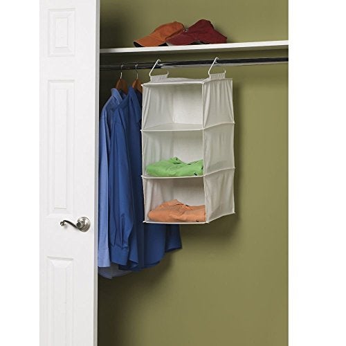 Household Essentials 311342 Hanging Closet Organizer | 3 Pocket Shelves | Natural Canvas - Image 2