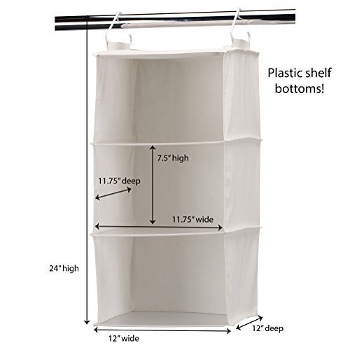 Household Essentials 311342 Hanging Closet Organizer | 3 Pocket Shelves | Natural Canvas - Image 3