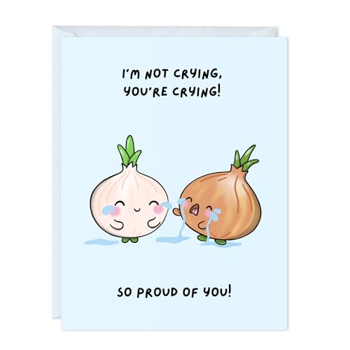 ALY LOU Funny Graduation Card – Punny Greeting Card for Congratulations, New Job, Promotion, New Home, College, Employee, Coworker, Friend, Him, Her | Blank Inside (I’m Not Crying, You’re Crying! So Proud of You! (Onions)) - Image 1