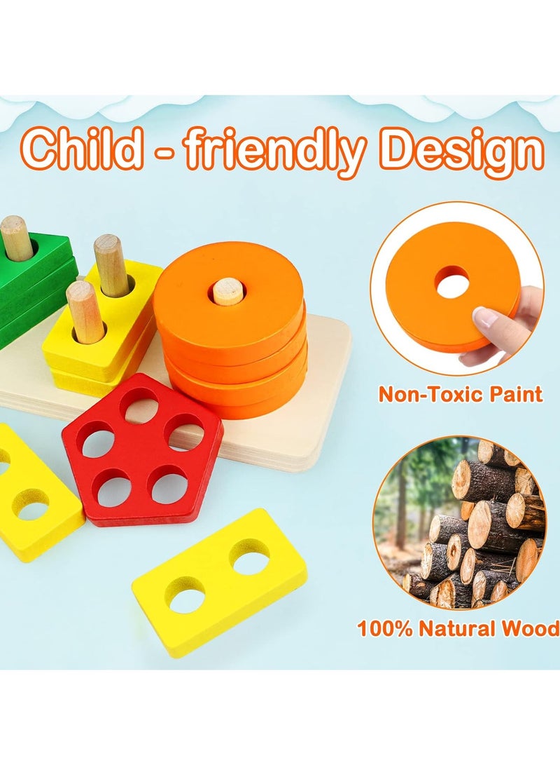 PEBIRA Montessori Toys for 1 to 3-Year-Old Boys Girls Toddlers, Wooden Sorting & Stacking Toys for Toddlers and Kids Preschool, Educational Toys, Color Recognition Stacker Shape Sorter, Learning Puzzles Gift  - Image 2