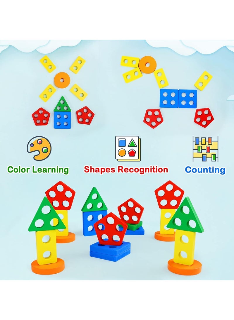 PEBIRA Montessori Toys for 1 to 3-Year-Old Boys Girls Toddlers, Wooden Sorting & Stacking Toys for Toddlers and Kids Preschool, Educational Toys, Color Recognition Stacker Shape Sorter, Learning Puzzles Gift  - Image 5