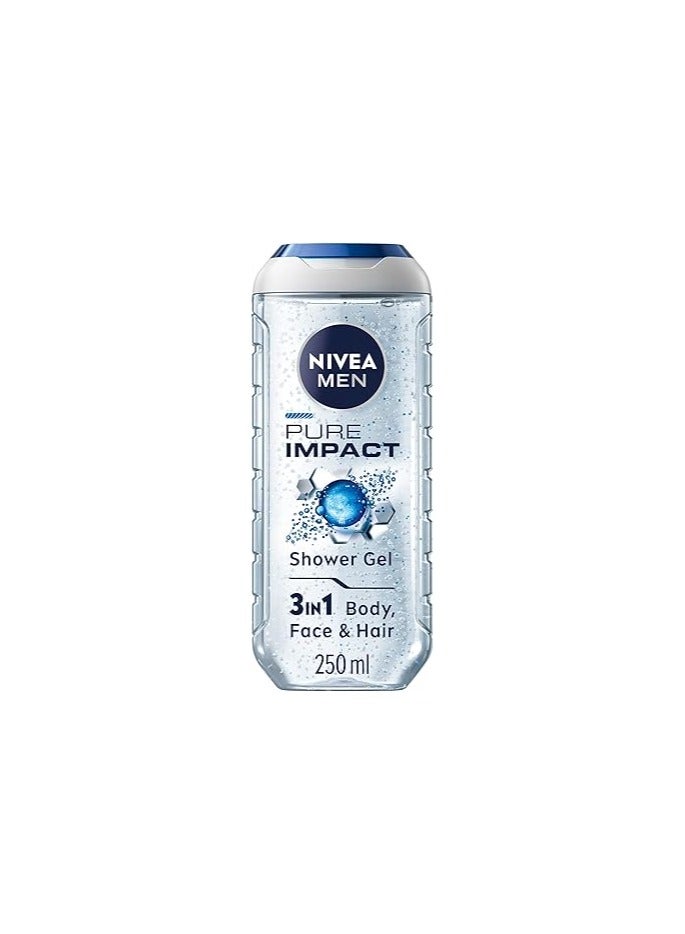 Nivea MEN Pure Impact 3in1 Shower Gel, Cleans Body, Face and Hair, with Purifying Particles, Deep Cleansing for a Fresh Feeling, for All Skin Types, 250ml
