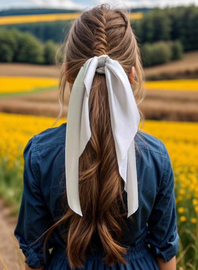 LFOUVRE 3PCS Hair Scarf Scruncheis for Women Knotted Bow Hair Ties Elastic Bands Satin Hair Ribbon Scrunchy Red Ponytail Holder for Women and Girls (Black White Gray) - Image 2