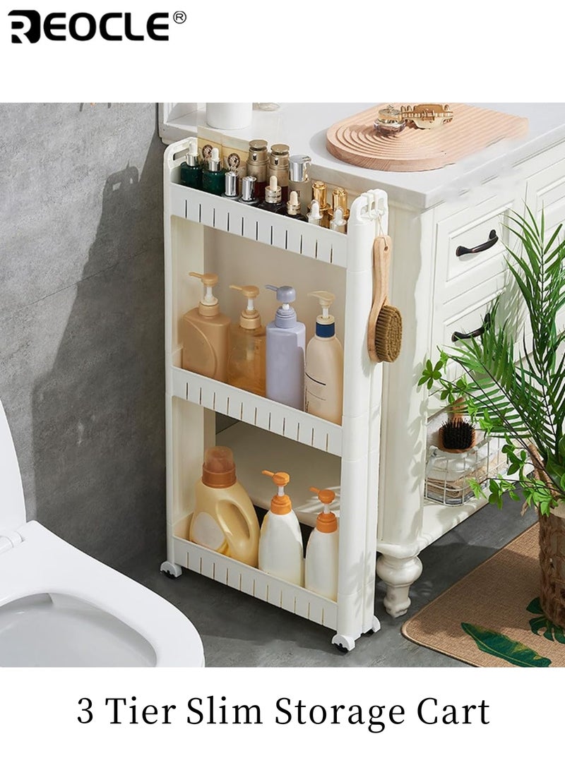 REOCLE 3-Tier Narrow Refrigerator Organizer with Ultra Slim Freestanding Design Space Saving Storage Rack with Multi Purpose Use for Kitchen Bathroom Living Room - Image 1