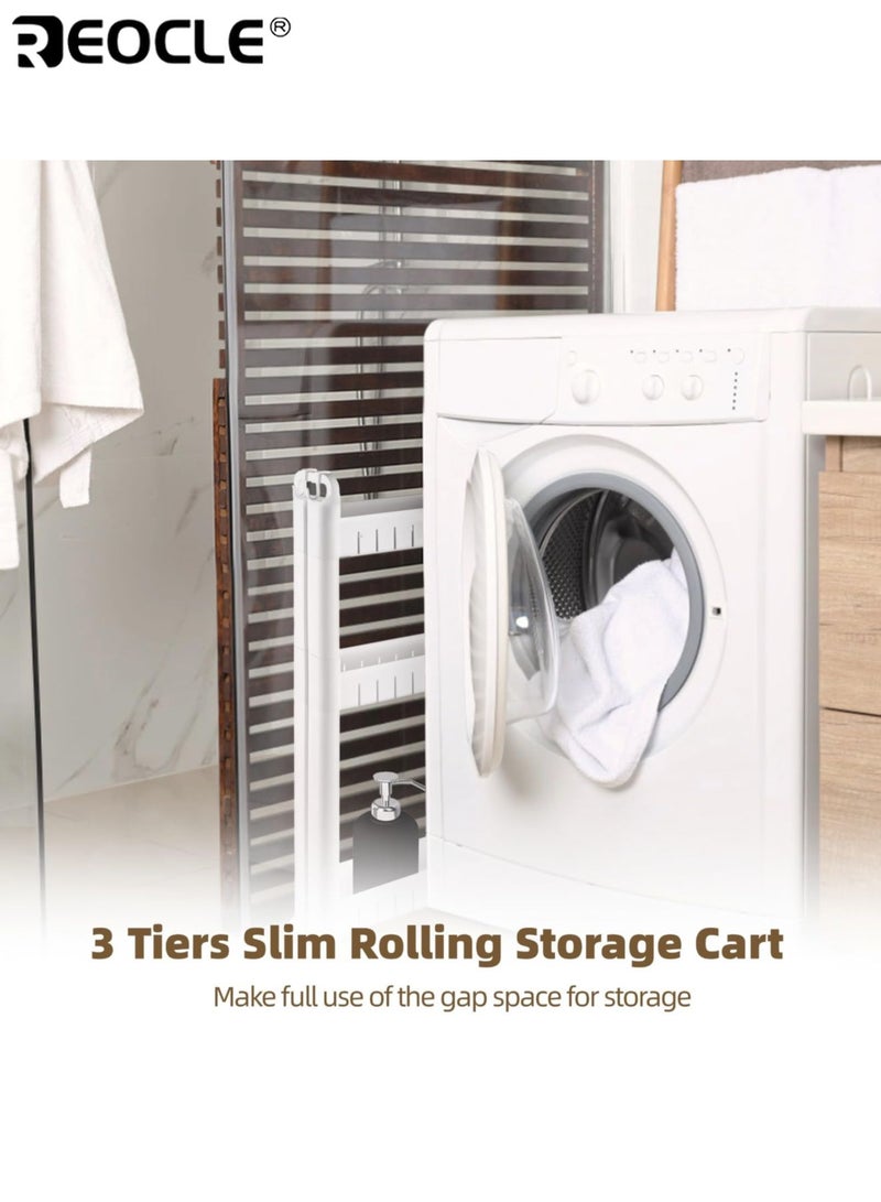 REOCLE 3-Tier Narrow Refrigerator Organizer with Ultra Slim Freestanding Design Space Saving Storage Rack with Multi Purpose Use for Kitchen Bathroom Living Room - Image 4