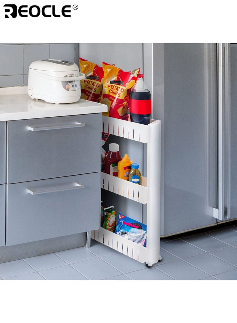 REOCLE 3-Tier Narrow Refrigerator Organizer with Ultra Slim Freestanding Design Space Saving Storage Rack with Multi Purpose Use for Kitchen Bathroom Living Room - Image 3