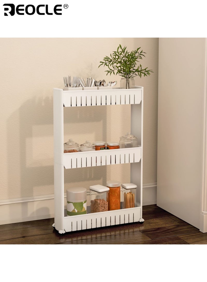 REOCLE 3-Tier Narrow Refrigerator Organizer with Ultra Slim Freestanding Design Space Saving Storage Rack with Multi Purpose Use for Kitchen Bathroom Living Room - Image 2