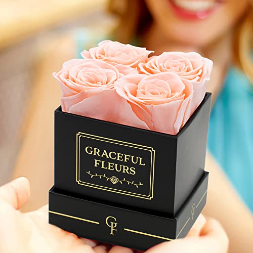 Chloe's Graceful Fleurs Graceful Fleurs | Real Long Lasting Roses for Years | Preserved Fresh Flowers for Delivery Birthday | Birthday Gifts for Women | Forever Roses in a Box (Light Peach, Black Box, 4 Roses) - Image 5