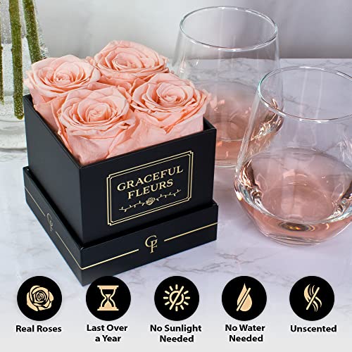 Chloe's Graceful Fleurs Graceful Fleurs | Real Long Lasting Roses for Years | Preserved Fresh Flowers for Delivery Birthday | Birthday Gifts for Women | Forever Roses in a Box (Light Peach, Black Box, 4 Roses) - Image 4