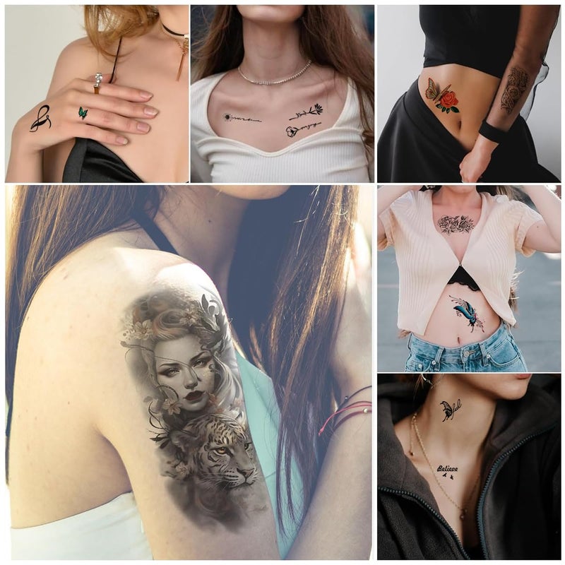 MAYCREATE Temporary Tattoo for Men Women 34 Sheets Large Arm Band Tattoo Sticker 3D Realistic Armband Tattoo Body Half Sleeve Hand Tattoo for Women Assorted Lion Wolf Tiger Skull Fake Tattoos - Image 4