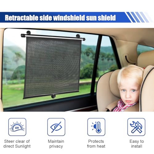 DUSCOKE 2PCS Car Side Window Sun Shade for Baby/Kids- 18"×14" Retractable Roller Car Window Shade with Suction Cups - Blocks Heat and UV Rays Glare Protection- Baby Travel Accessories for Cars (Black) - Image 3