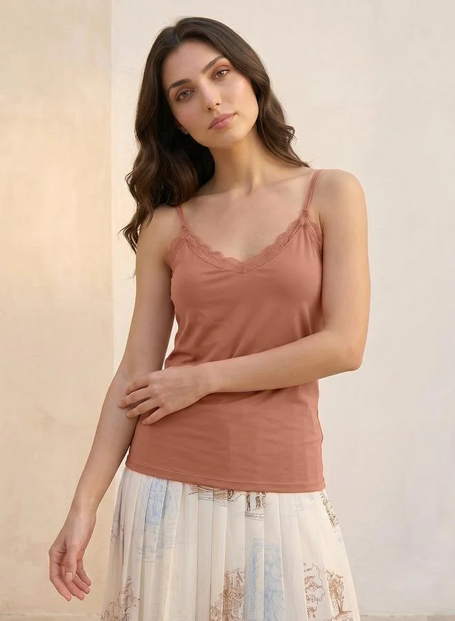 Splash FAV Basic Slim Fit Camisole with Lace Trim