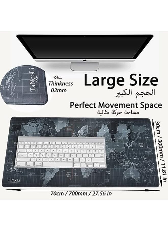 لوحة ماوس كبيرة للألعاب مقاس Xl 700X300X2 مم مقاومة للماء وقاعدة مطاطية ذات سطح أملس غير قابلة للانزلاق وحواف مخيطة وخريطة العالم ممتدة لوحة ماوس كبيرة جدًا للمكتب M7030