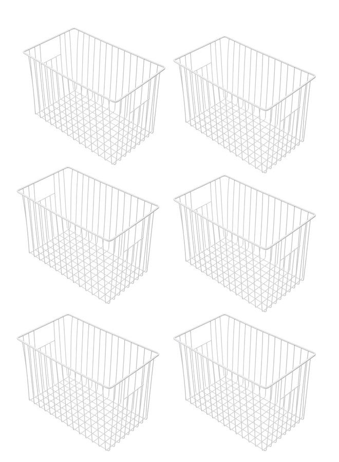 lonpute 16inch Farmhouse Freezer Wire Baskets Organizer Storage Bins Large Organizer Baskets with Handles for Storage, Office, Kitchen, Pantry, Cabinet, Closets - Set of 6 (White 6) - Image 1