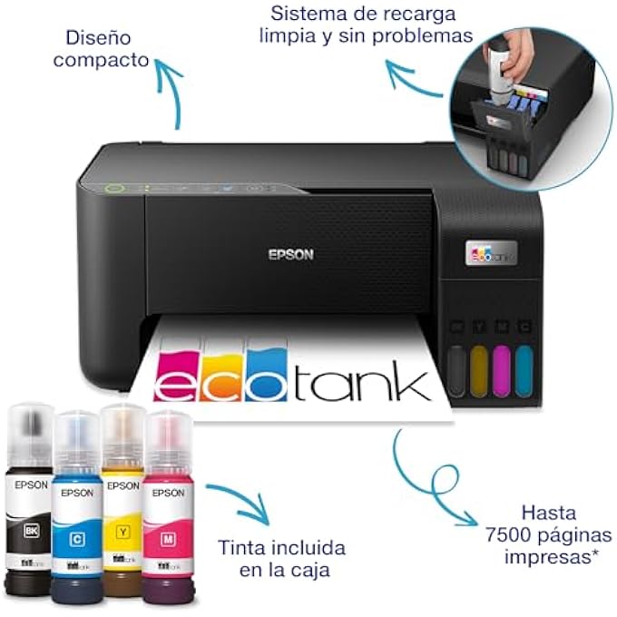 ECOTANK ET-2862 MULTIFUNCTION 3-IN-1 A4 PRINTER, LARGE CAPACITY TANKS, 4 BOTTLES INCLUDED (BLACK, CYAN, PURPLE, YELLOW) 3600PAG B/N 6500PAG COLOR, USB WI-FI I/SAY CT - Image 3