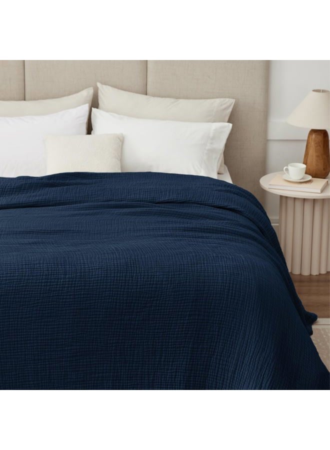Kozyhvn 100% Cotton Muslin Blankets Twin XL 66" x 90", 6 Layers Breathable and Lightweight Twin Blanket for Bed, Soft Boho Coverlet Bedspread, Gauze Bedding for All Season, Navy - Image 1