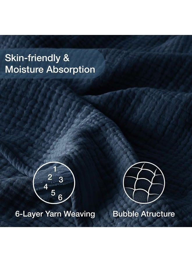 Kozyhvn 100% Cotton Muslin Blankets Twin XL 66" x 90", 6 Layers Breathable and Lightweight Twin Blanket for Bed, Soft Boho Coverlet Bedspread, Gauze Bedding for All Season, Navy - Image 5