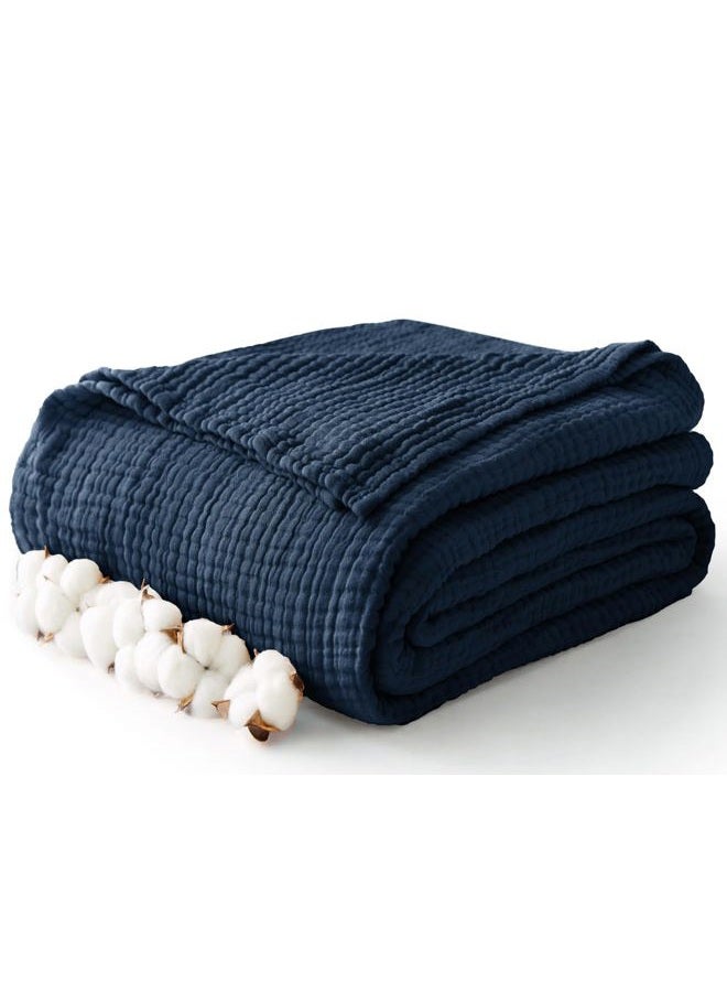 Kozyhvn 100% Cotton Muslin Blankets Twin XL 66" x 90", 6 Layers Breathable and Lightweight Twin Blanket for Bed, Soft Boho Coverlet Bedspread, Gauze Bedding for All Season, Navy - Image 2