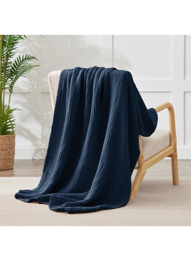 Kozyhvn 100% Cotton Muslin Blankets Twin XL 66" x 90", 6 Layers Breathable and Lightweight Twin Blanket for Bed, Soft Boho Coverlet Bedspread, Gauze Bedding for All Season, Navy - Image 3